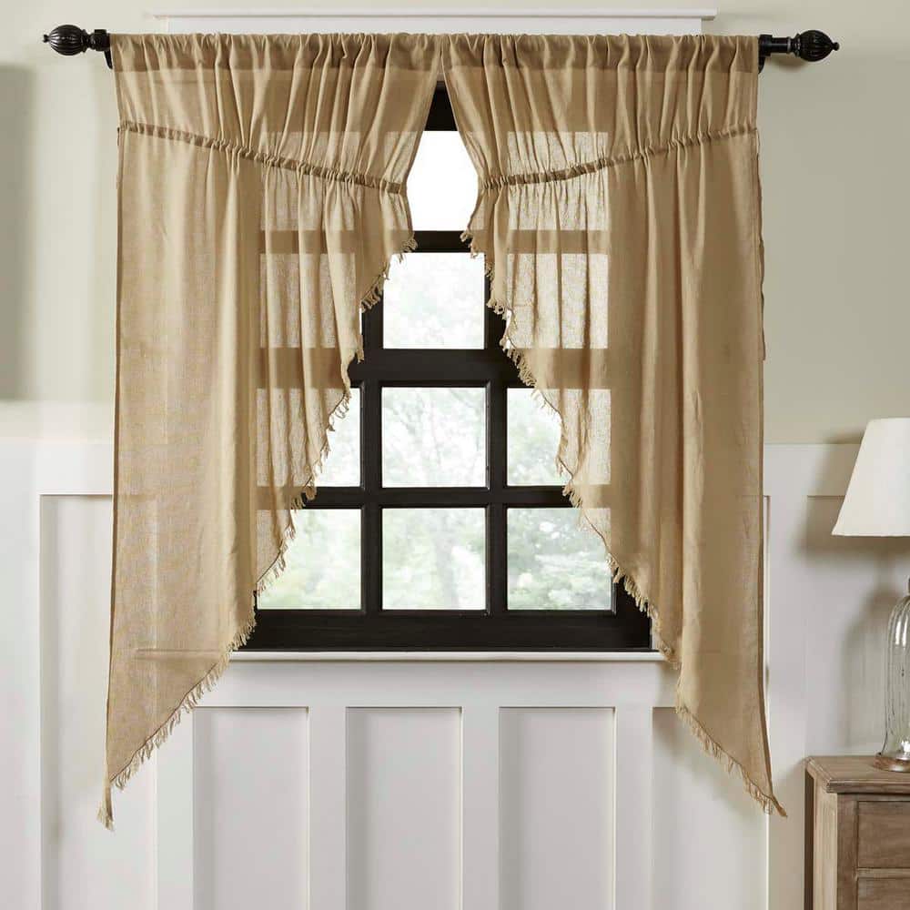 Tan Cotton Sheer Rod Pocket Fringed Prairie Window Panels