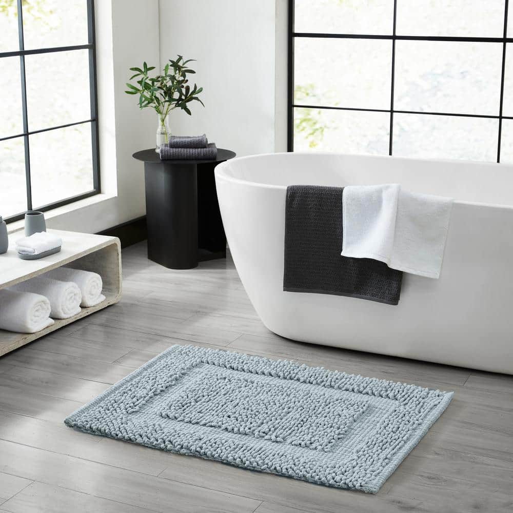 Pale Blue Cotton Chenille Non-Slip Bath Mat 27" x 45"