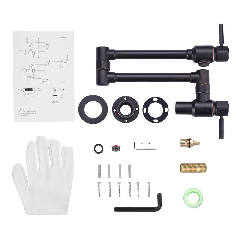 Oil Rubbed Bronze Wall Mounted Pot Filler Faucet with Ceramic Valve