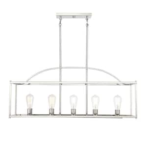 Palladian 38 in. W x 16 in. H 5-Light Polished Nickel Linear Open Cage Metal Chandelier