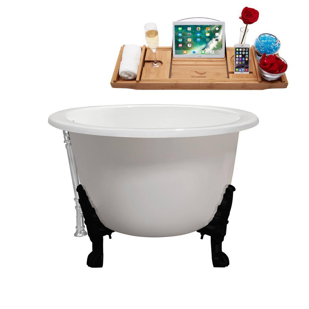 65" Glossy White Cast Iron Clawfoot Soaking Tub with Matte Black Feet