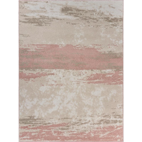 Unbranded Mya Modern Abstract Ivory/Blush 5 ft. 2 in. x 7 ft. 2 in. Brush Stroke Area Rug