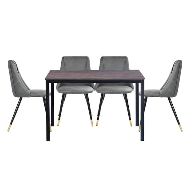 Homy Casa Brandt Smeg Charcoal Grey 5-Pieces Rectangle MDF Walnut Top Dining Table Chair Set with 4-Upholstered Dining Chair