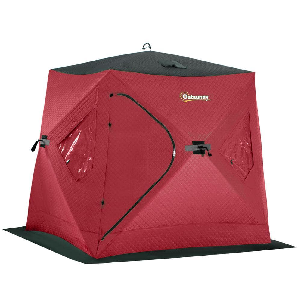 Outsunny 2 Person Ice Fishing Shelter Pop-Up Portable Ice Fishing Tent, Red