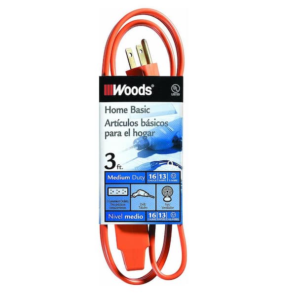 Woods 3 ft. 16/3 Multi-Outlet (3) IndoorLight-Duty Extension Cord with Power Tap, Orange