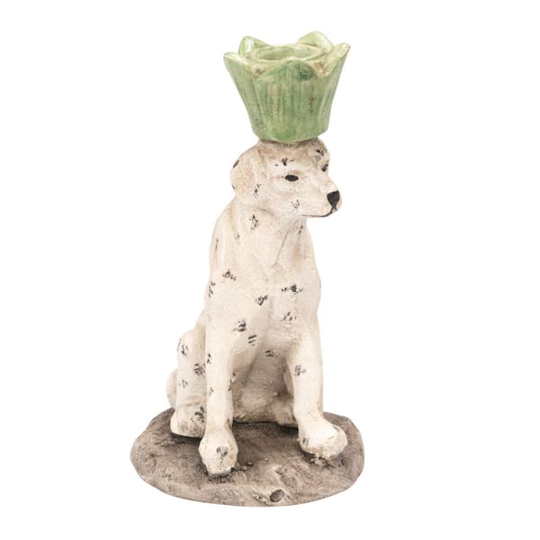Distressed Multi-Colored Painted Cast Metal Dog Shaped Taper Candle Holder