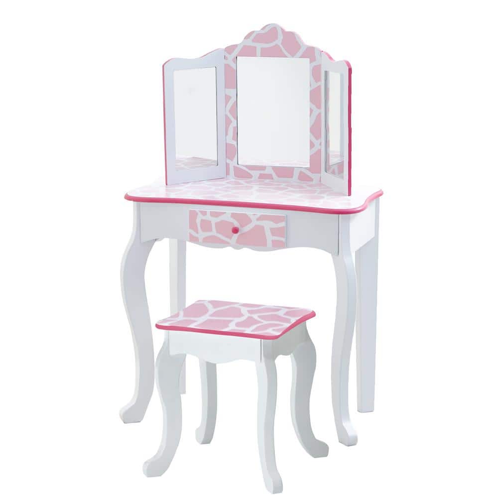 Teamson Kids Fantasy Fields Fashion Giraffe Prints Gisele Play Vanity Set in Pink/White TD