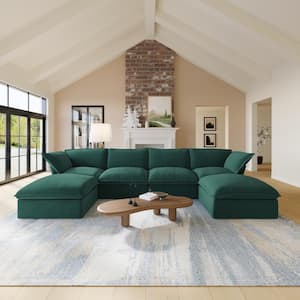 162.95 in. Green Flared Arm 6-Piece Linen U-Shaped Down-Filled Free Combination Modular Sectional Sofa with Ottoman