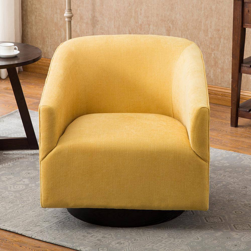 Goldenrod Wood Swivel Barrel Accent Chair with Black Base