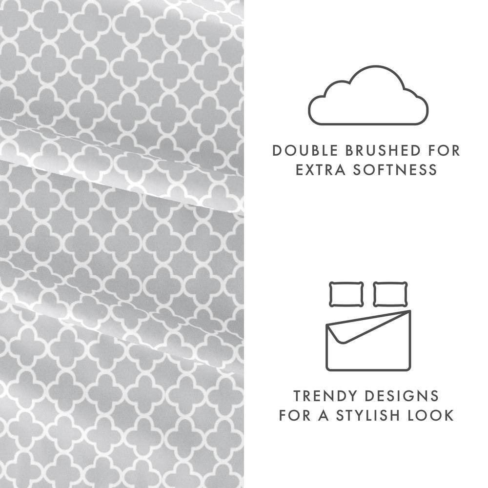 Gray Quatrefoil Twin Microfiber Sheet Set