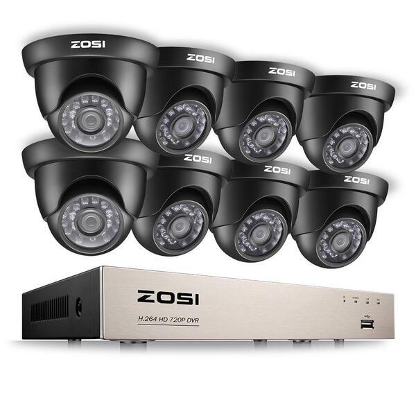 ZOSI 8-Channel 720p DVR Security Camera System with 8 Wired Dome Cameras