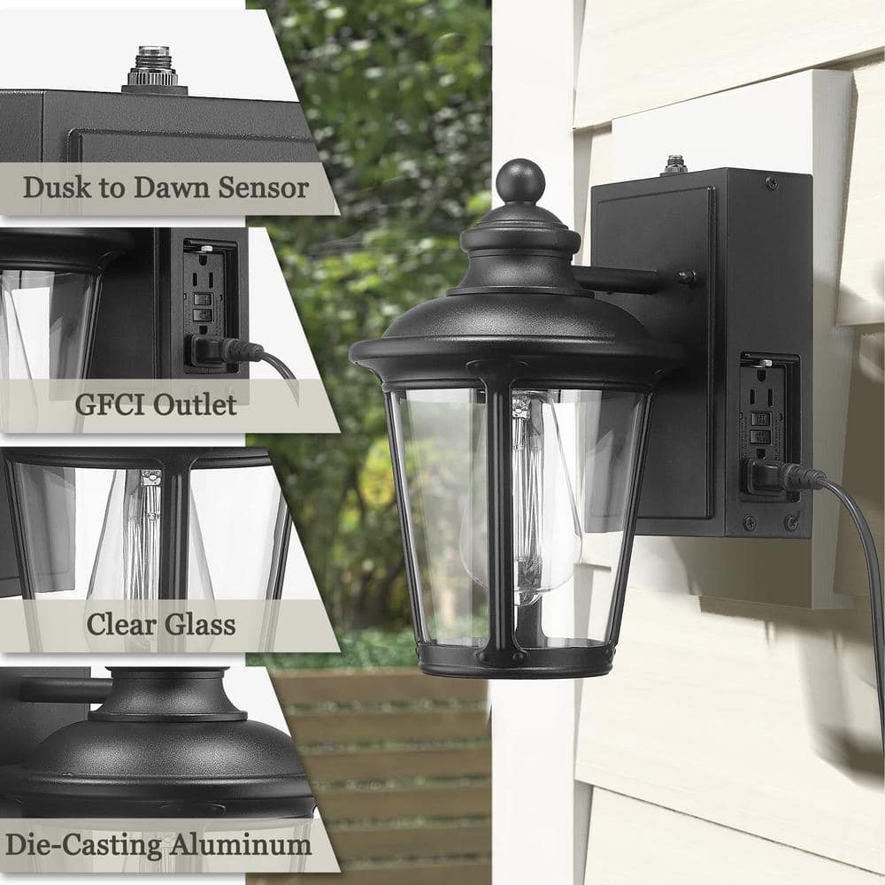 Black Aluminum Outdoor Lantern Sconce with Clear Glass Shade