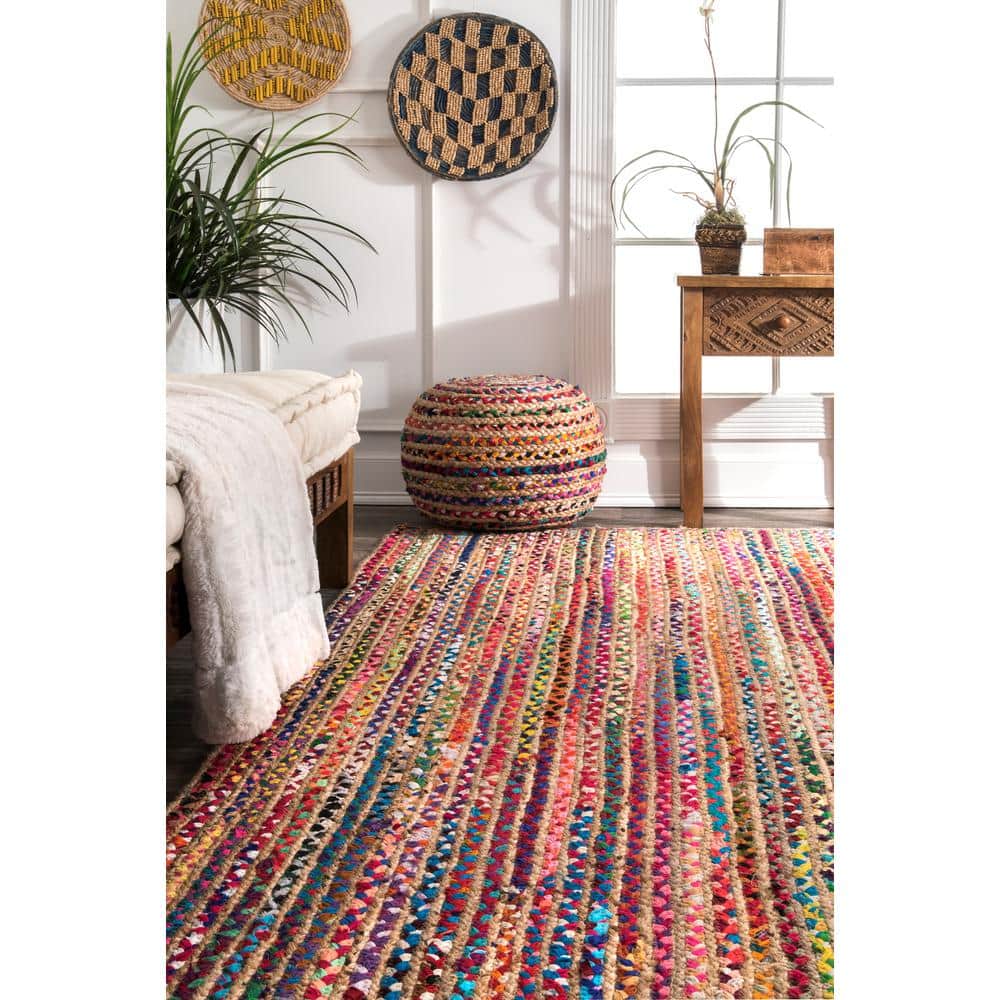 Handmade Multicolor Braided Cotton Jute 5' x 8' Area Rug