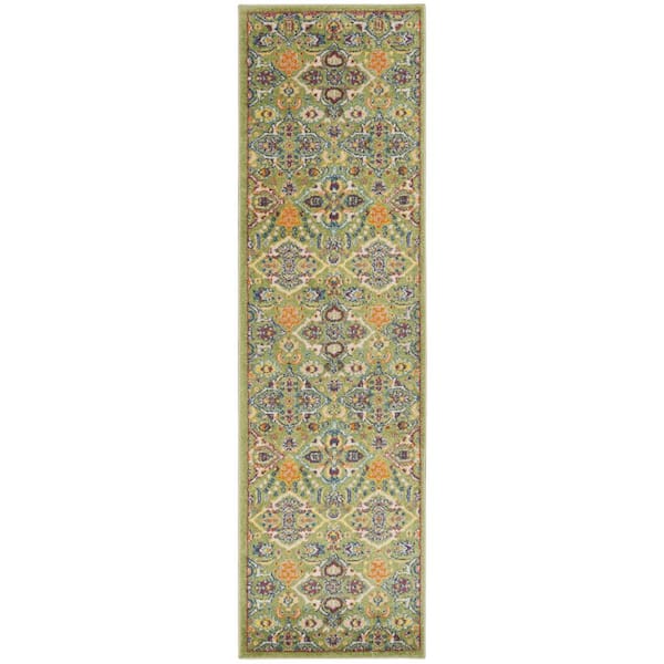 Green 2 ft. x 8 ft. Floral Power Loom Runner Rug
