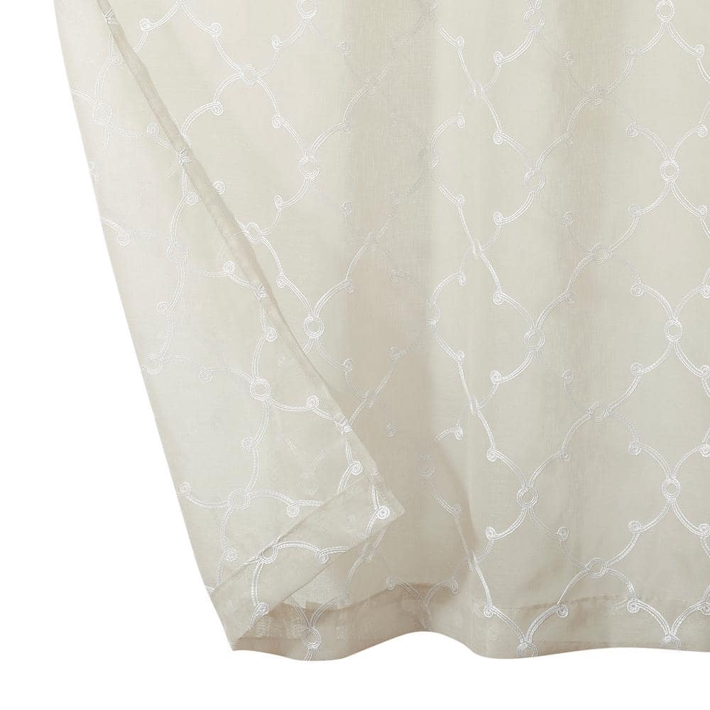 Selena Beige Embroidered Sheer Linen Window Panels, 38" x 84"