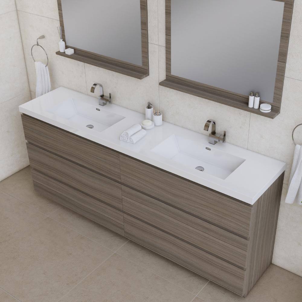 Paterno 84" Gray MDF Freestanding Double Bathroom Vanity