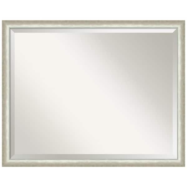 Amanti Art Two Tone Silver 30.25 in. x 24.25 in. Beveled Modern Rectangle Wood Framed Bathroom Wall Mirror in Silver