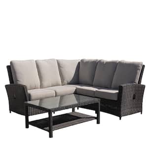 Cheshire 4-Piece Aluminum Recline Sectional Set with Coffee Table with Cream Cushions