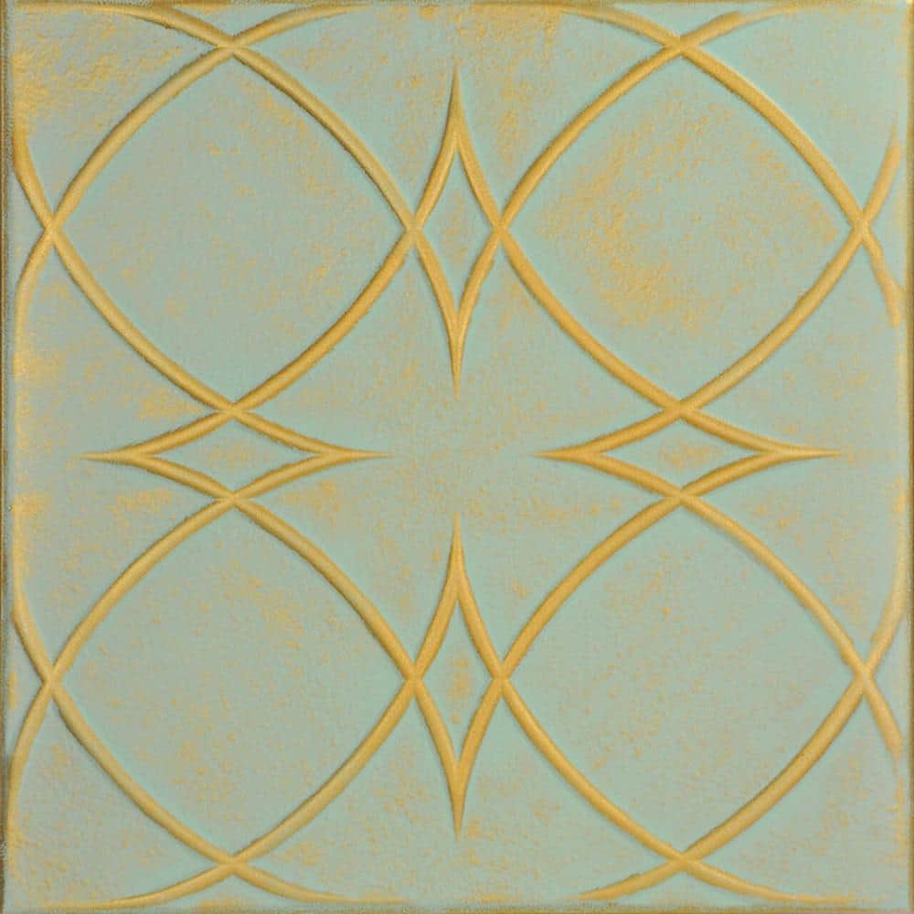 Circles and Stars Gold Moss 1.6 ft. x 1.6 ft. Decorative Foam Glue Up Ceili