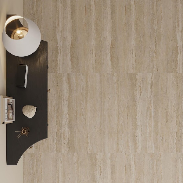 American Travertine Beige 24 in. x 48 in. Chiseled 3D Porcelain Large Format Wall Tile (2-Pieces, 16 sq. ft. /Case)