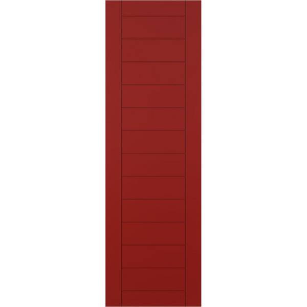 Ekena Millwork 12 in. x 49 in. PVC True Fit Horizontal Slat Framed Modern Style Fixed Mount Board and Batten Shutters Pair in Fire Red