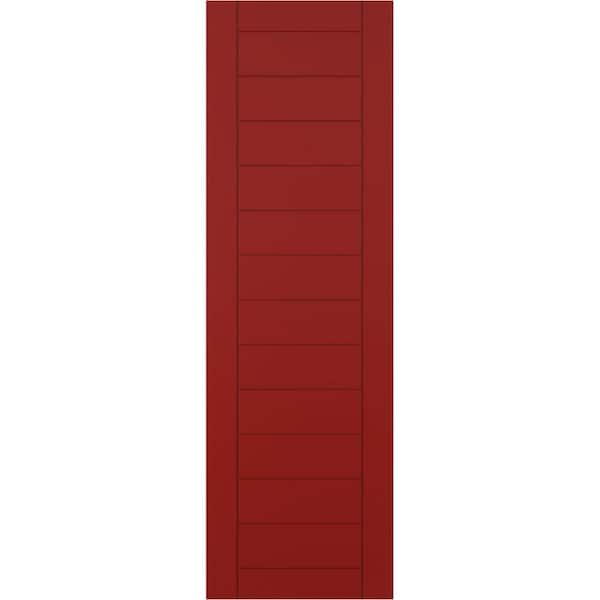 Ekena Millwork 15 in. x 52 in. PVC True Fit Horizontal Slat Framed Modern Style Fixed Mount Board and Batten Shutters Pair in Fire Red