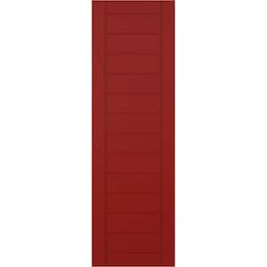 15 in. x 59 in. PVC True Fit Horizontal Slat Framed Modern Style Fixed Mount Board and Batten Shutters Pair in Fire Red