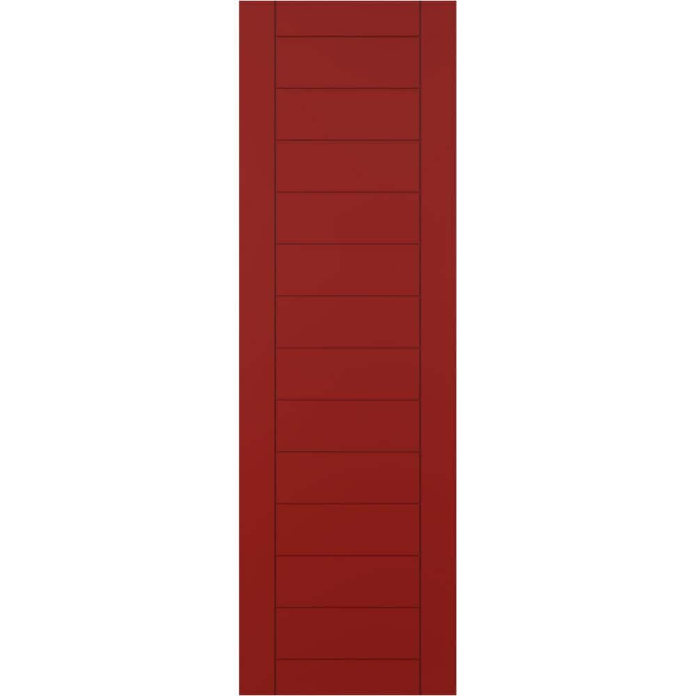 18 in. x 56 in. PVC True Fit Horizontal Slat Framed Modern Style Fixed Mount Board and Batten Shutters Pair in Fire Red price history on PriceWatchPro