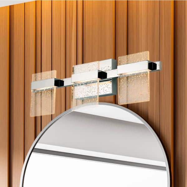 Madrona Chrome 22.75" LED Vanity Light with Seedy Acrylic Shades