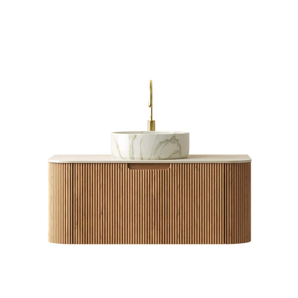 36 in. Floating Natural Wood Bath Vanity with Travertine-Pattern Sintered Stone Top price history on PriceWatchPro
