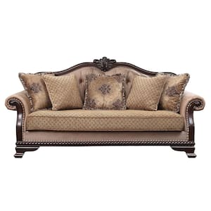 Chateau De Ville 37 W Flared Arm Leather Straight Sofa in Beige with 5 Pillows