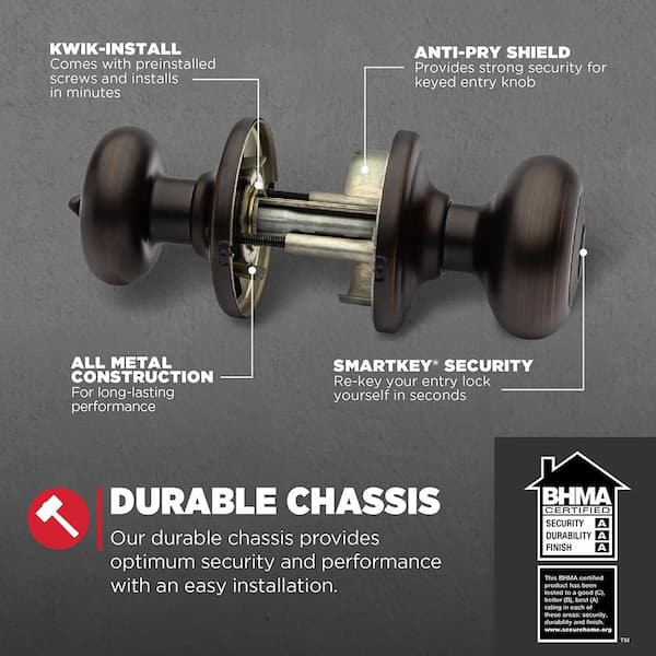 Kwikset Juno Venetian Bronze Entry Door Knob Featuring SmartKey