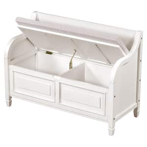 42 in. W x 18 in. D x 29.5 in. H White Wood Linen Cabinet with Removable Cushion, Storage Bench and Safety Hinge