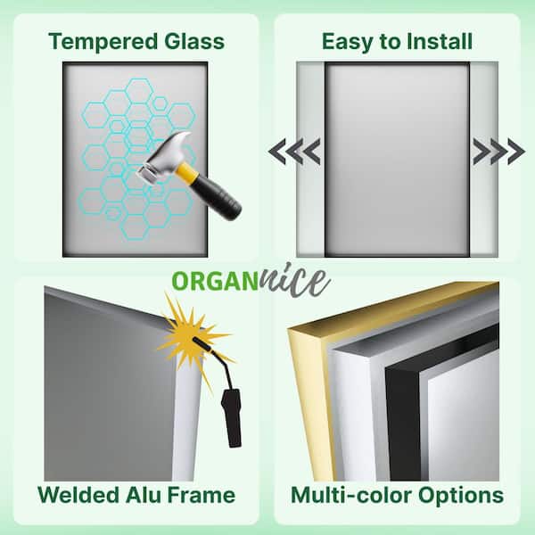 36 in. W x 36 in. H Silver Aluminum Rectangular Framed Wall Bathroom Vanity Wall Mount Mirror