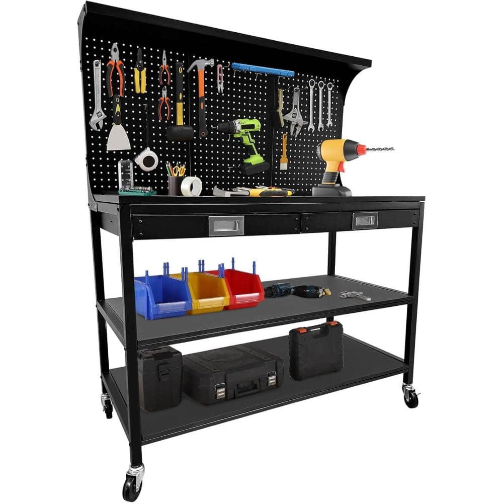 48x22 Inch Heavy Duty 3-Tier Metal Garage Workbench, Tool