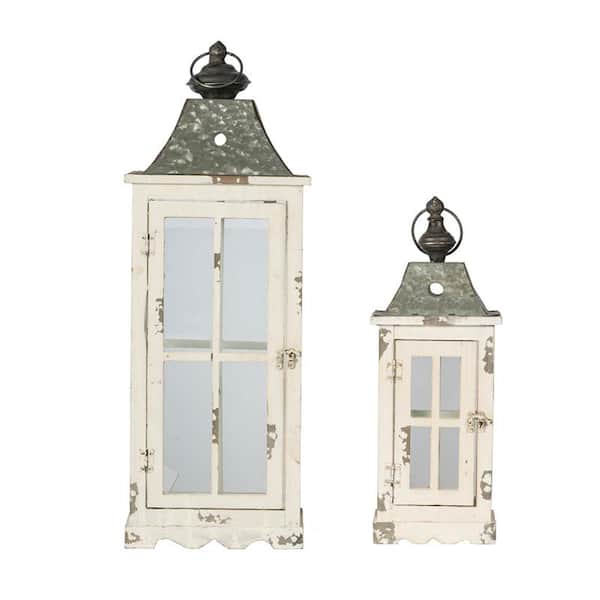 Wooden Candle Lantern Decorative Set of 2, Hurricane Lantern