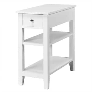 24 in. 3-Tier White Nightstand Side Table with Double Shelves Drawer