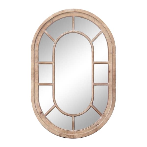 PARISLOFT 24 in. W x 36 in. H Oval Framed Wood Pane Accents Wall Mirror