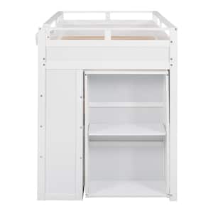 White Twin Size Pinewood Loft Bed with Rolling Cabinet, Desk, and Storage Drawers