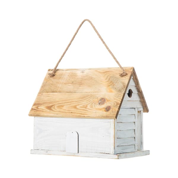 Glitzhome 14.25 in. L Oversized Distressed Solid Wood White 
