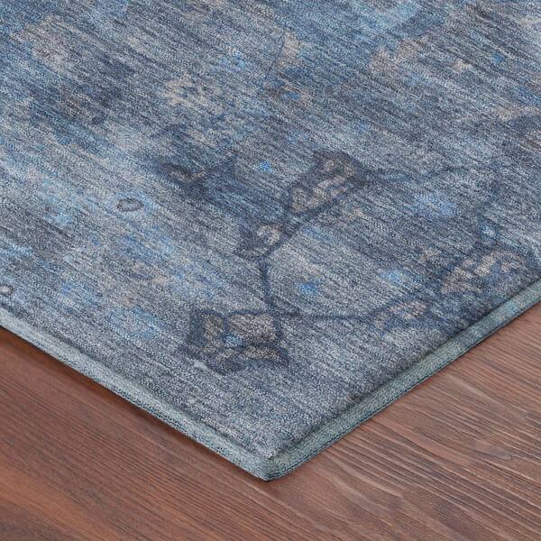 Mayfield Premium Machine Washable Abstract AMF2299 Blue 2 ft. x 7 ft. Runner Rug