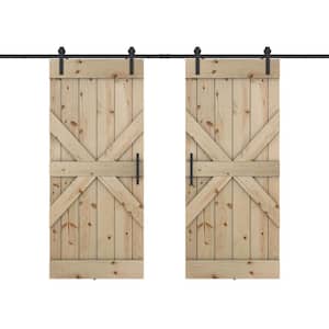 Mid X 60 in. x 84 in. Fully Set Up Unfinished Pine Wood Sliding Barn Door with Hardware Kit