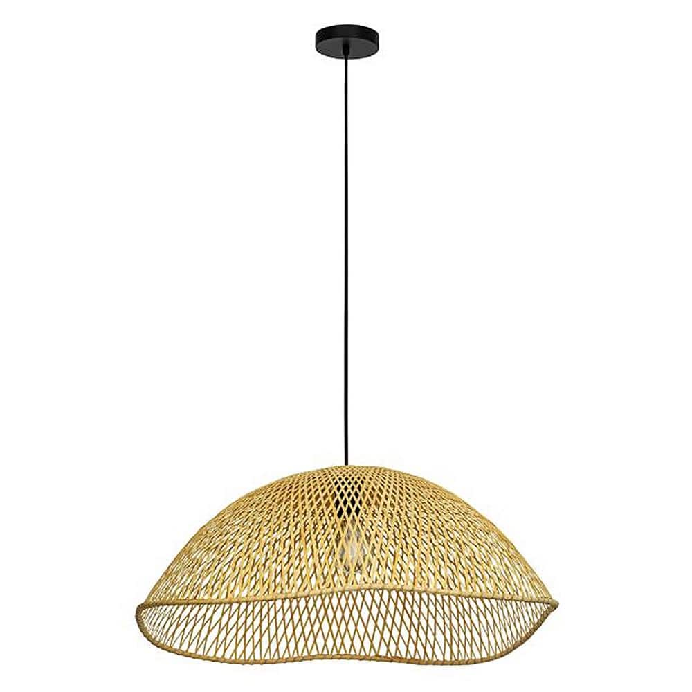 Sambucona Matte Black 12" Wicker Shade Pendant Light
