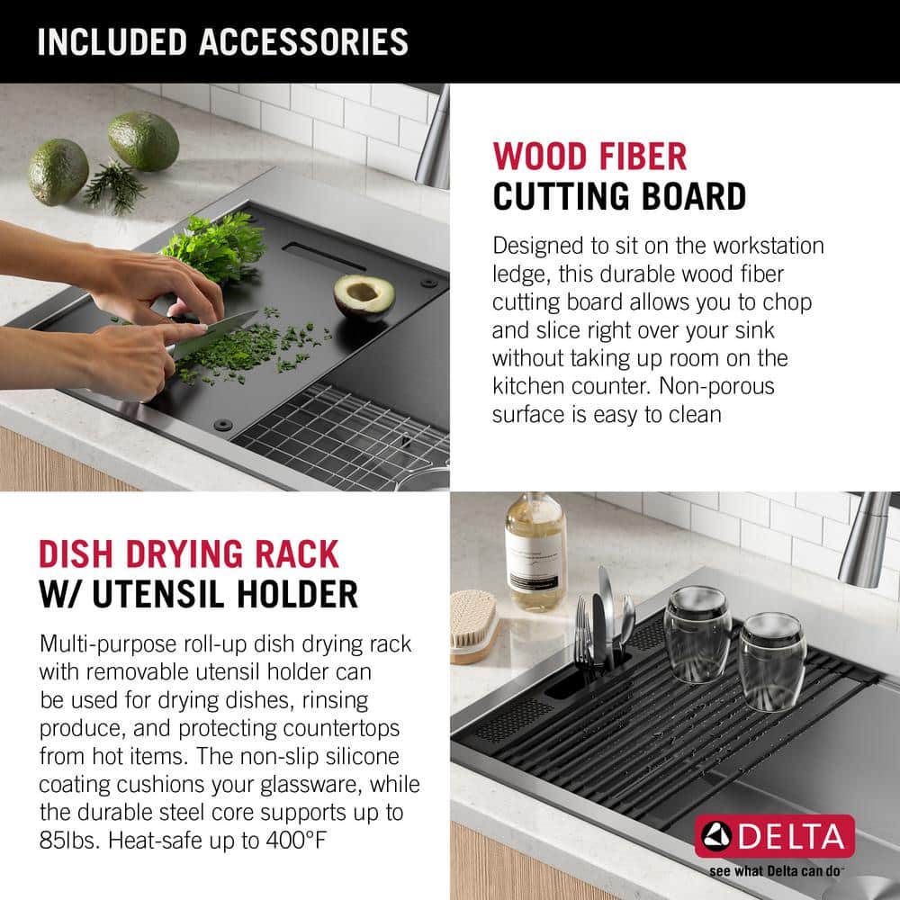 Delta 33-Inch Stainless Steel Single Bowl Workstation Kitchen Sink