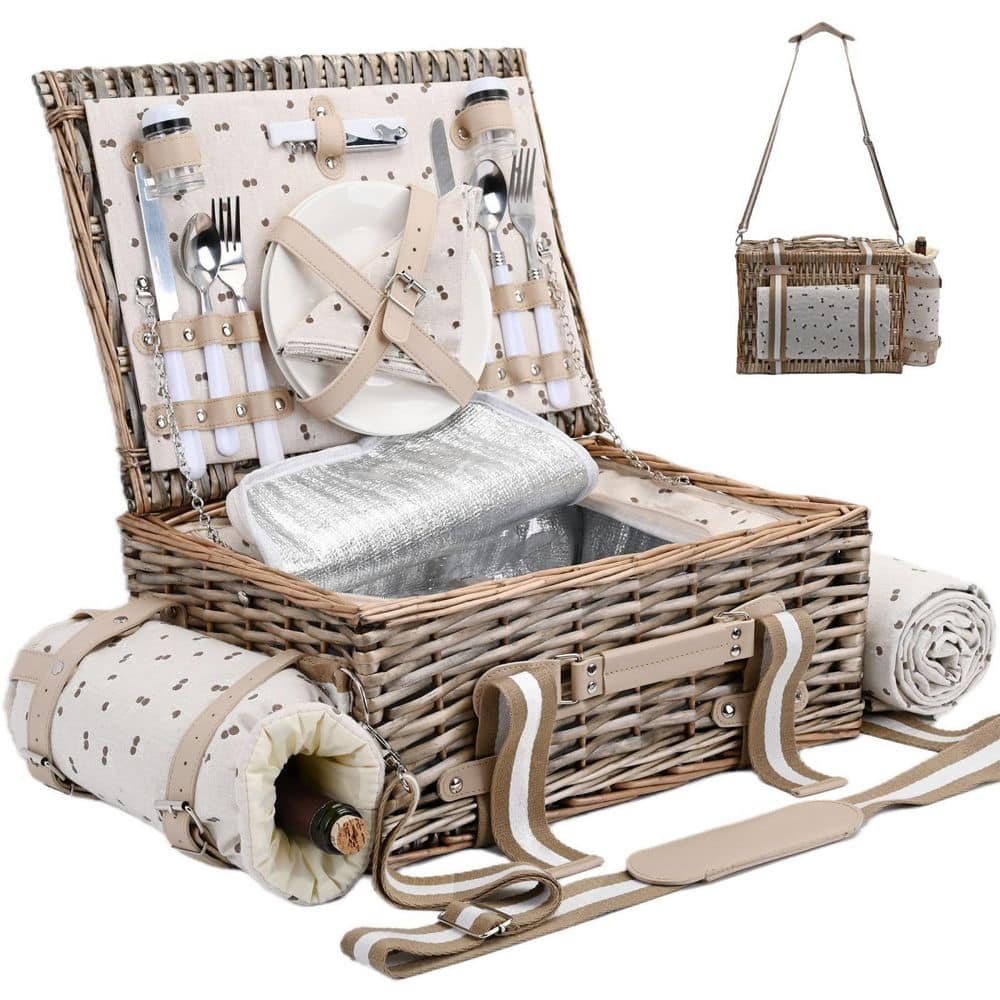 19-Piece Cherry-Coffee Wicker Picnic Basket Set for 2 People Large Picnic Hamper for Camping Outdoor Dating Valentine price history on PriceWatchPro