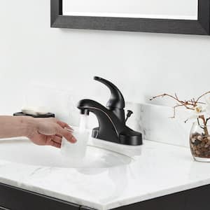 Modern 4 in. Centerset Low Arc Single Handle Bathroom Faucet with Lift Rod Drain Kit in Oil Rubbed Bronze