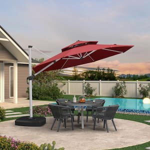 11 ft. Octagon High-Quality Aluminum Cantilever Polyester Outdoor Patio Umbrella with Wheels Base, Terra