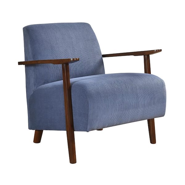 Chantelle Blue Corduroy Fabric Upholstery Solid Wood Accent Arm Chair