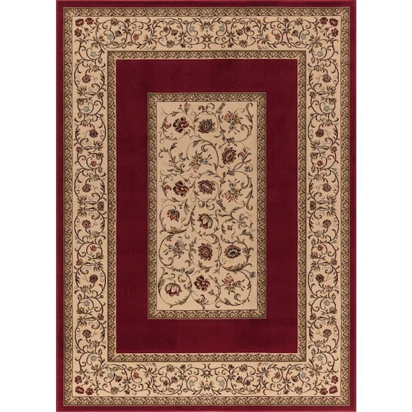 Concord Global Trading Ankara Floral Border Red 8 ft. x 11 ft. Area Rug