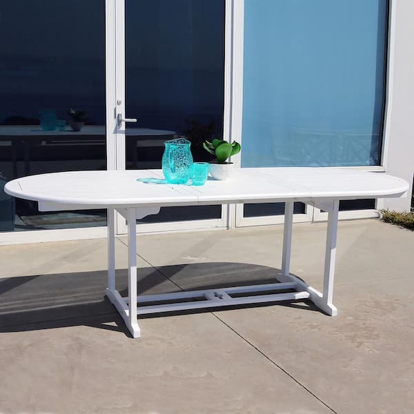 Vifah Bradley White Acacia Oval Extension Patio Dining Table